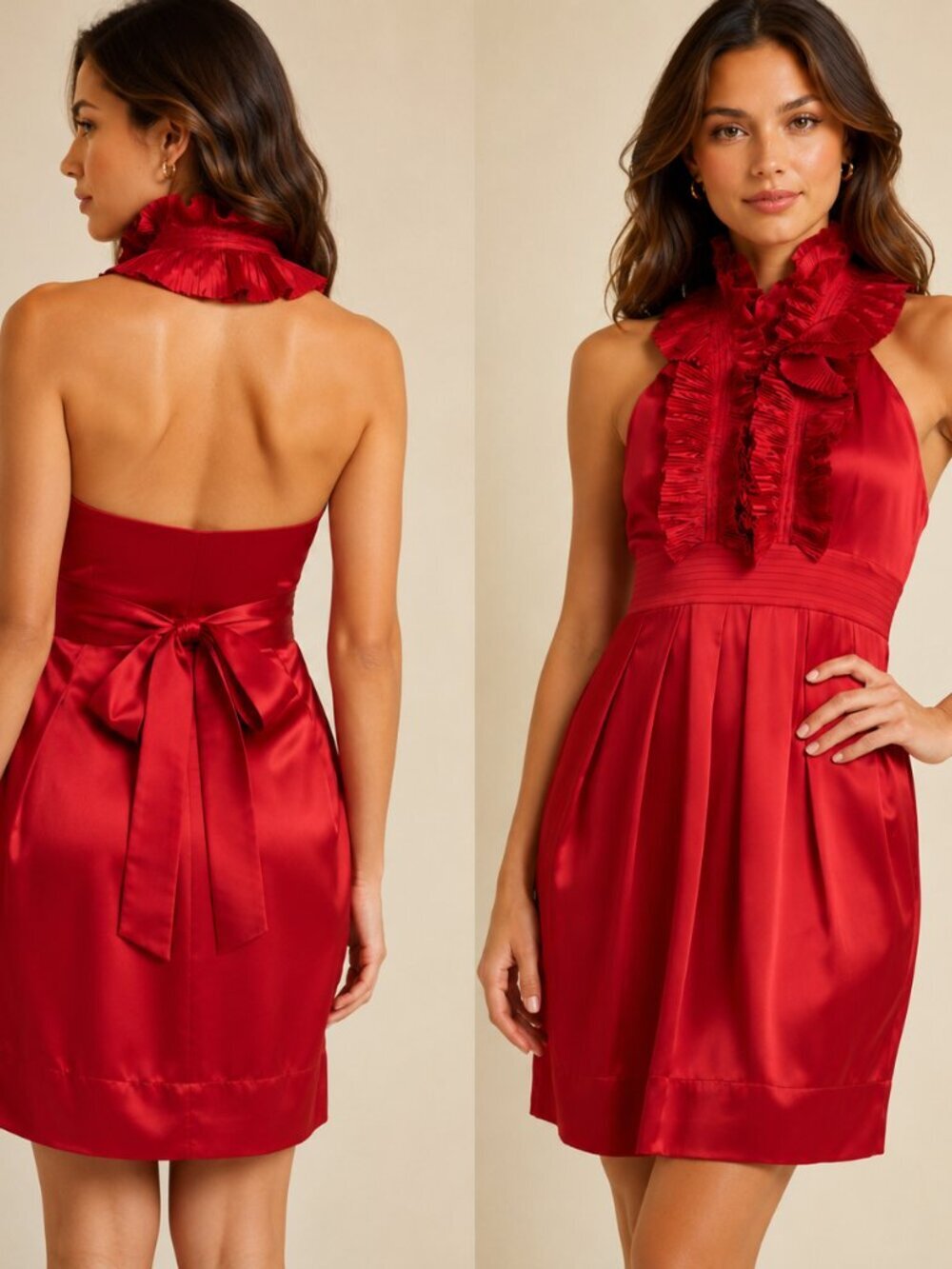 BCBGMaxAzria 100% Silk Ruffle Dress Pleated Runway Red Size 0